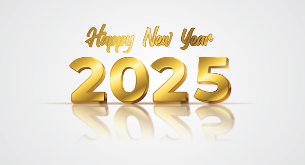 Diseño de feliz año nuevo 2025 en texto dorado