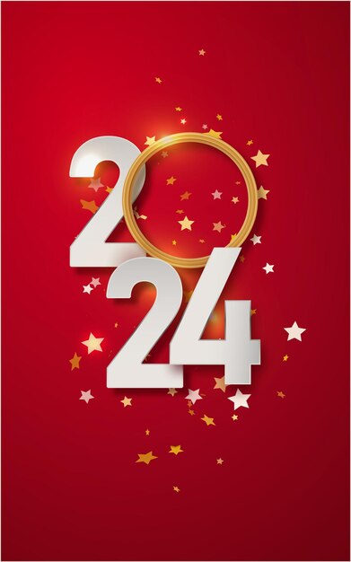 Diseño de feliz año nuevo Ilustración de números de papel en fondo rojo Diseño simple de feliz año nuevo