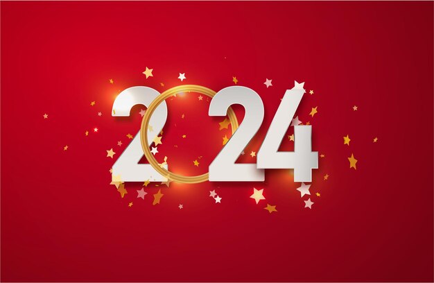 Diseño de feliz año nuevo Ilustración de números de papel en fondo rojo Diseño simple de feliz año nuevo