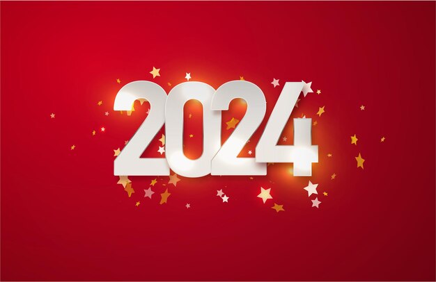 Diseño de feliz año nuevo Ilustración de números de papel en fondo rojo Diseño simple de feliz año nuevo