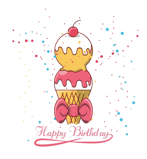 Diseño de feliz cumpleaños con icono de helado