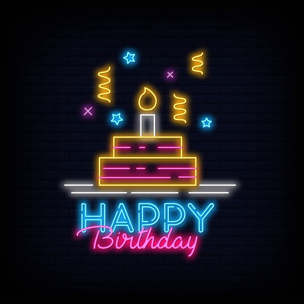 Vector diseño feliz cumpleaños letrero de neón
