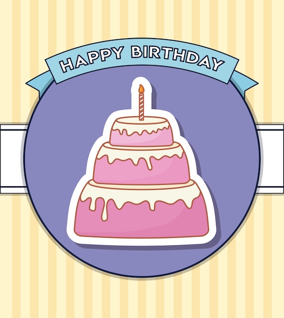 Diseño de feliz cumpleaños con pastel de cumpleaños con icono de velas