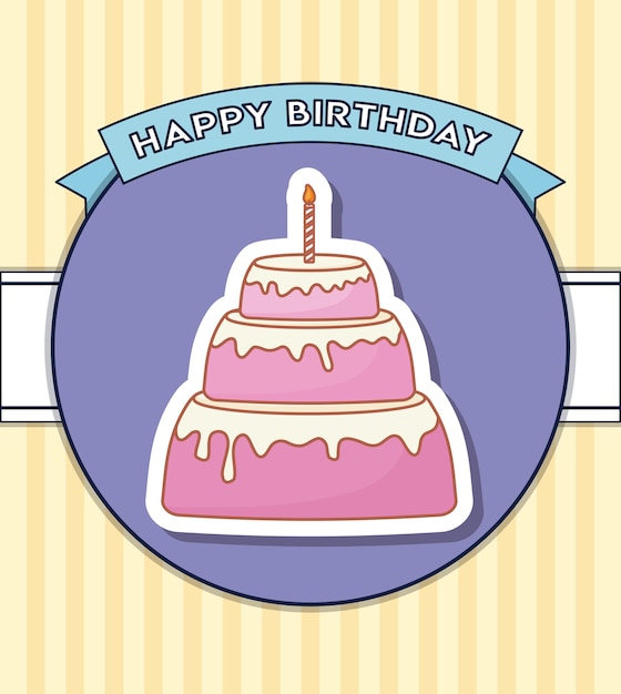 Vector diseño de feliz cumpleaños con pastel de cumpleaños con icono de velas