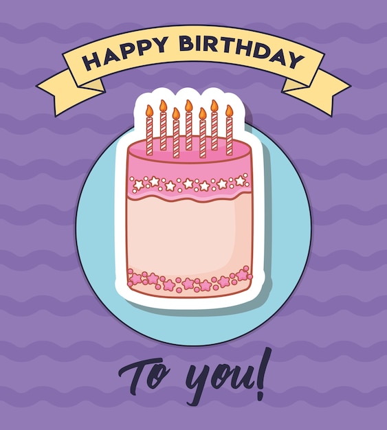 Diseño de feliz cumpleaños con pastel de cumpleaños con icono de velas