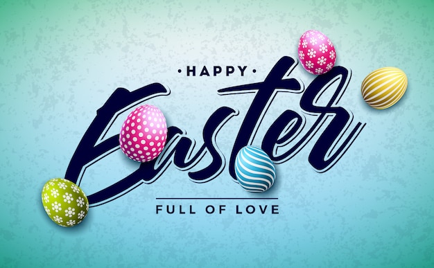 Diseño feliz del día de fiesta de Pascua con el huevo pintado colorido