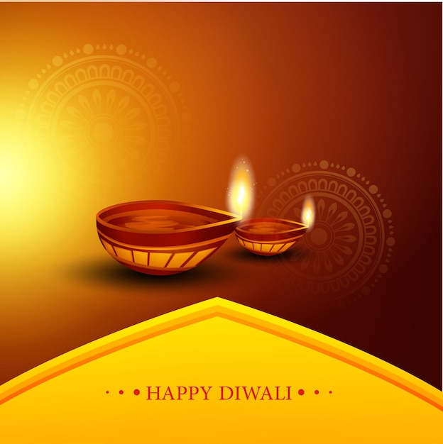 Diseño feliz Diwali con elementos de lámpara de aceite Diya sobre fondo rangoli, efecto brillante bokeh
