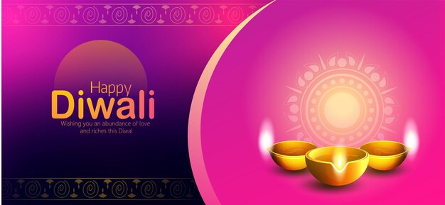 Diseño feliz Diwali con elementos de lámpara de aceite Diya sobre fondo rangoli, efecto brillante bokeh