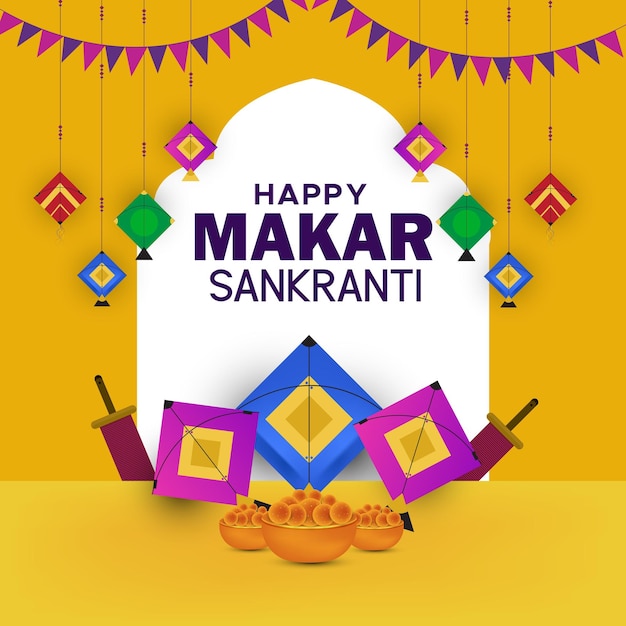 Diseño feliz de la tarjeta de felicitación de Makar Sankranti
