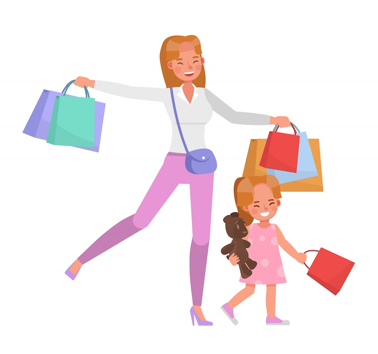 Vector diseño feliz del vector del carácter de la madre y de la hija para el concepto del día de madre. no. 4