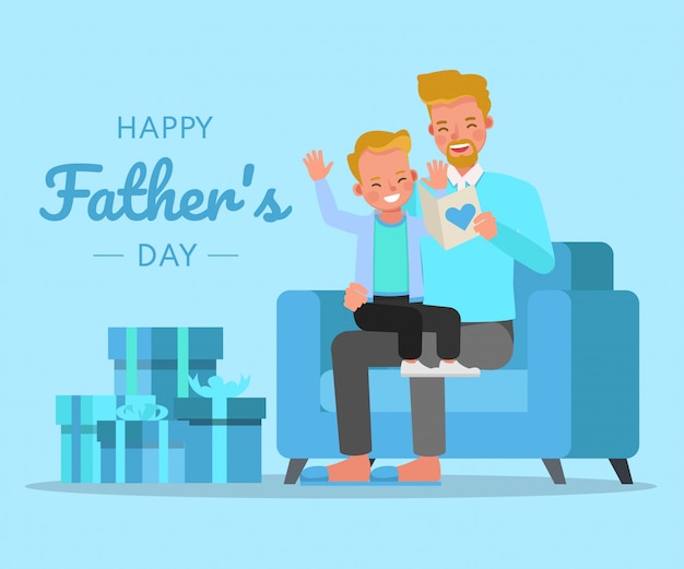 Diseño feliz del vector del carácter del padre y del hijo para el concepto del día de padre.