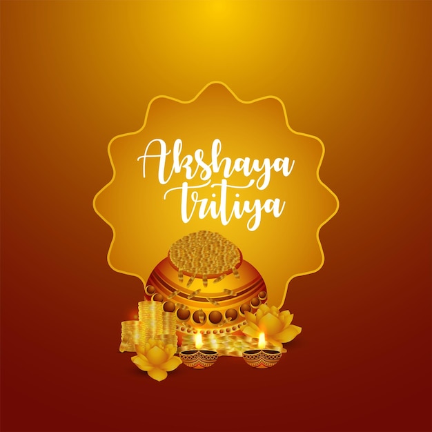 Vector diseño de festival indio de feliz akshaya tritiya con olla de monedas de oro