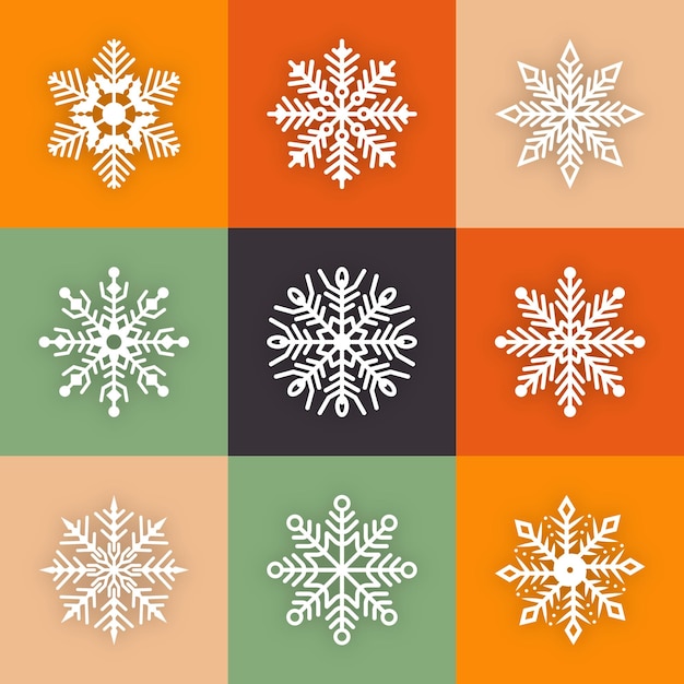 Diseño festivo elegante de Feliz Navidad y Feliz Año Nuevo con copos de nieve y estrellas en estilo moderno