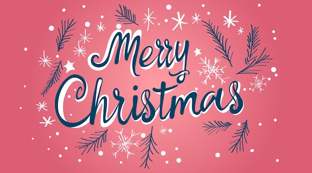 Diseño festivo de Feliz Navidad con copos de nieve ramas de pino en fondo rojo tarjeta de felicitación de vacaciones