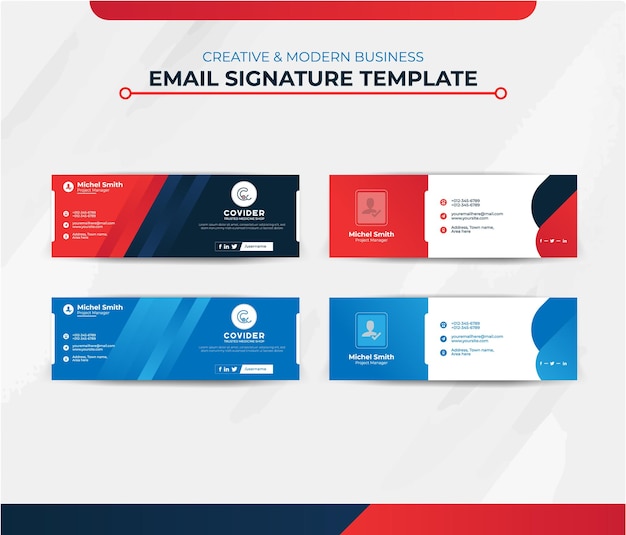 Vector diseño de firma de correo electrónico creativo moderno para negocios y perfil personal.