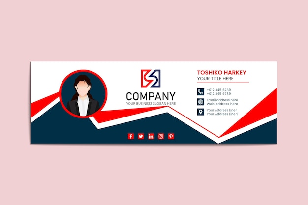 diseño de firma de correo electrónico rojo comercial y azul nave