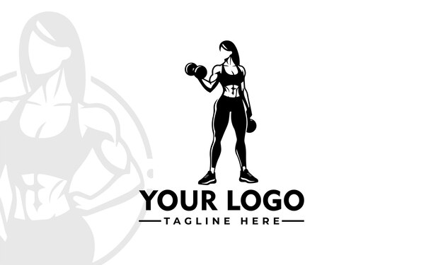 Diseño Flat Gym Lady Vector Fitness Mujer Silueta Logotipo de moda y motivación Fitness Branding