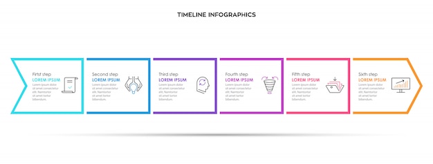 Diseño de flecha de infografía con 6 opciones o pasos. infografía para el concepto de negocio.