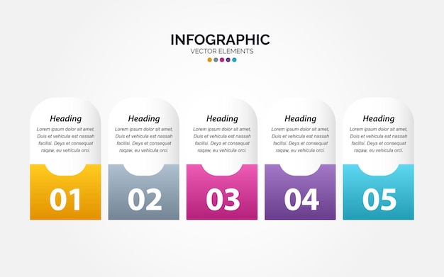 Diseño de flecha de infografía horizontal vectorial con 5 opciones o pasos Infografía horizontal para concepto de negocio Se puede utilizar para el diseño de flujo de trabajo de banner de presentaciones