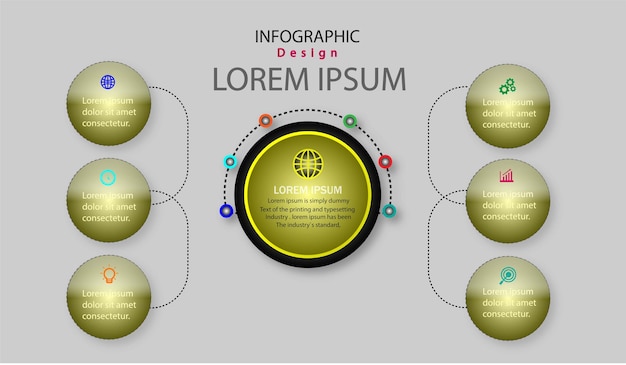 Diseño de flecha infográfica con 6 opciones o pasos.