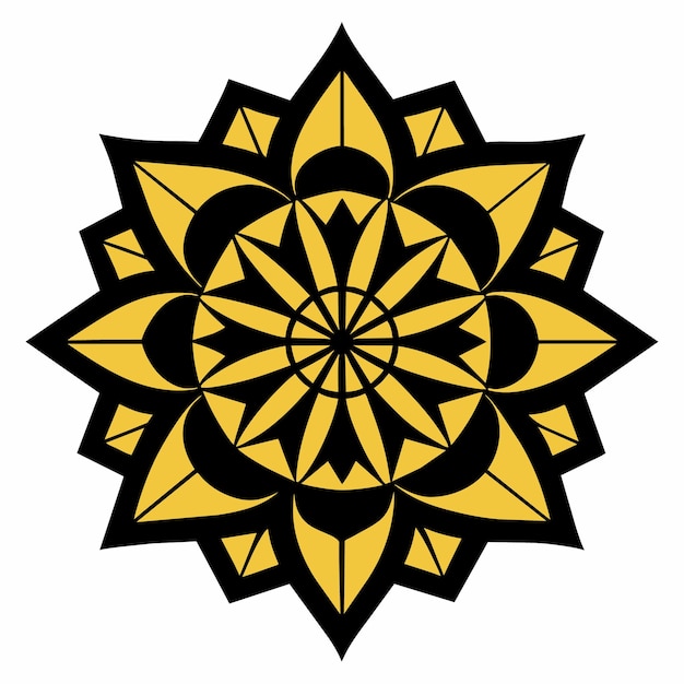 un diseño de flor amarilla con un centro negro que dice estrella