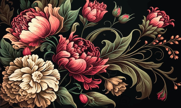 Vector diseño de flor hermosa decorativa retro ramo estilo vintage ilustración vectorial