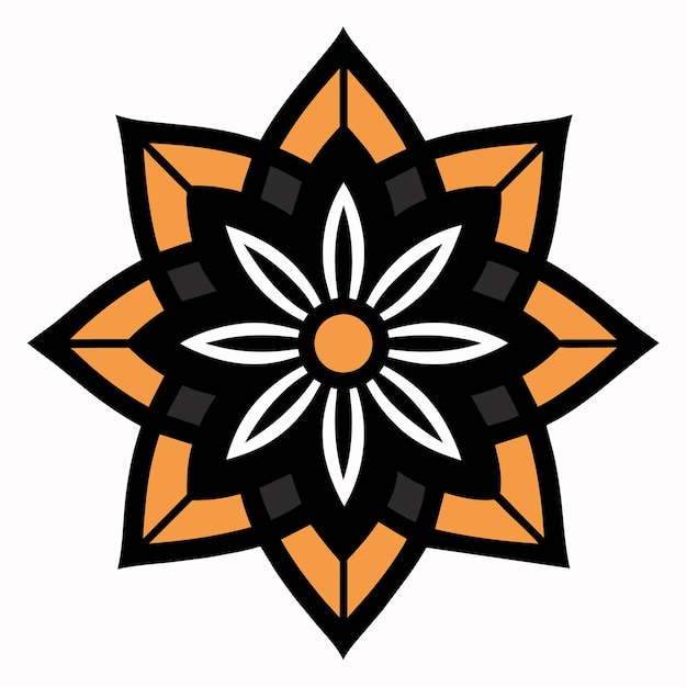 un diseño de flor se muestra en negro y naranja