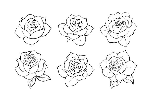 Diseño de flor de rosa con ilustración de silueta de linocuto etiquetada