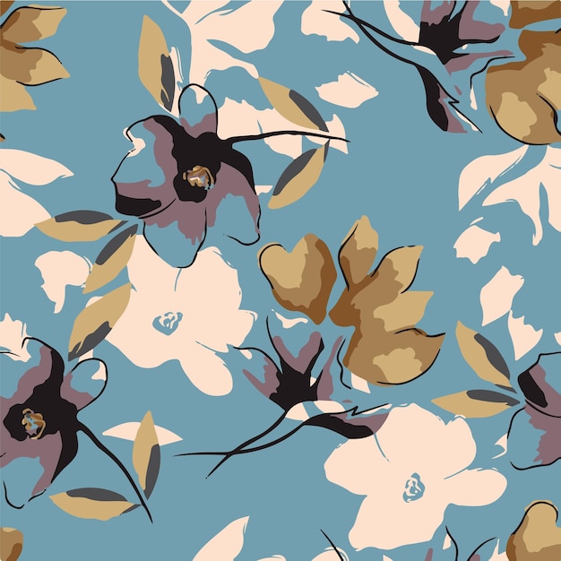 Diseño floral abstracto con flores de estilo acuarela en azul