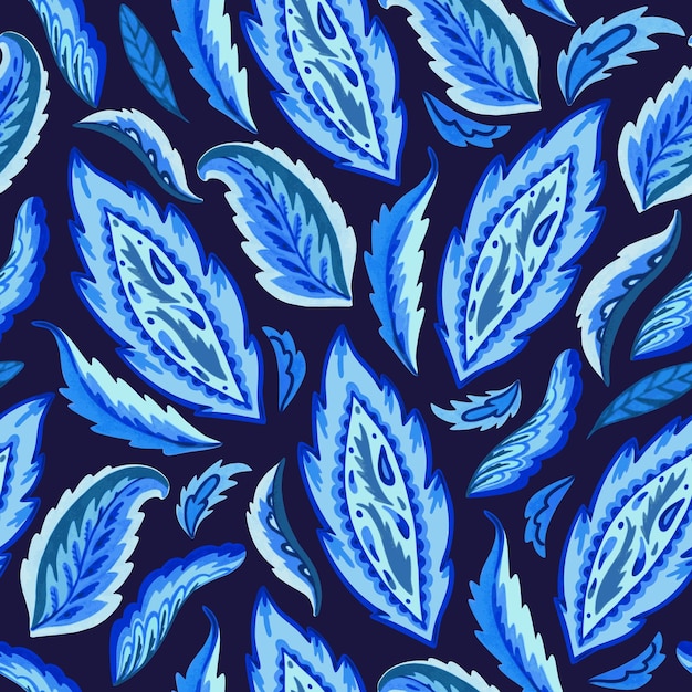 un diseño floral azul con hojas azules y una flor azul