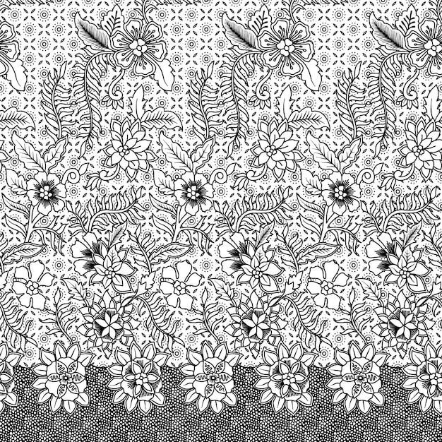 un diseño floral blanco y negro con flores y mariposas