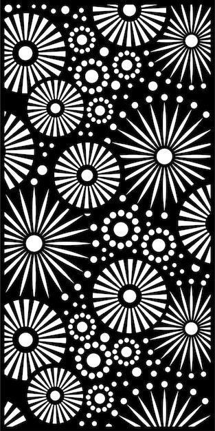 un diseño floral blanco y negro con girasoles y puntos