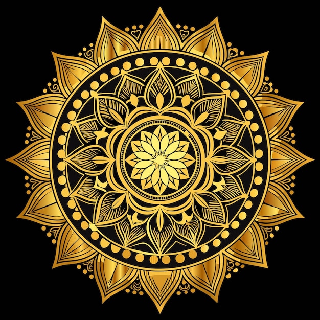 un diseño floral dorado y negro con una flor y hojas doradas