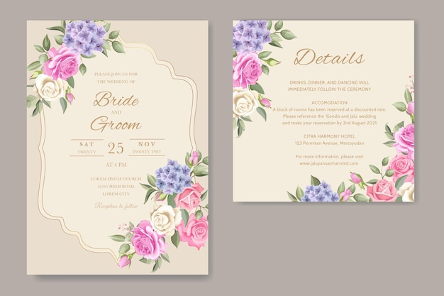 Diseño floral elegante de la invitación de la boda del dibujo de la mano