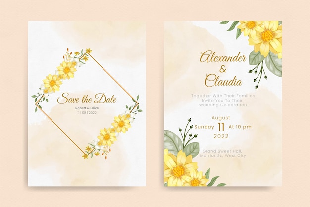 Diseño floral elegante de la invitación de la boda del dibujo de la mano