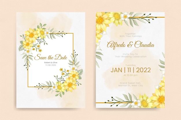 Diseño floral elegante de la invitación de la boda del dibujo de la mano