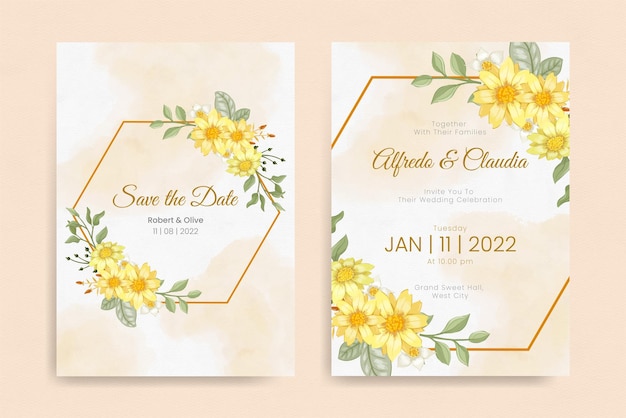 Vector diseño floral elegante de la invitación de la boda del dibujo de la mano