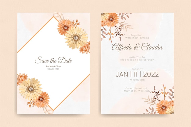 Diseño floral elegante de la invitación de la boda del dibujo de la mano