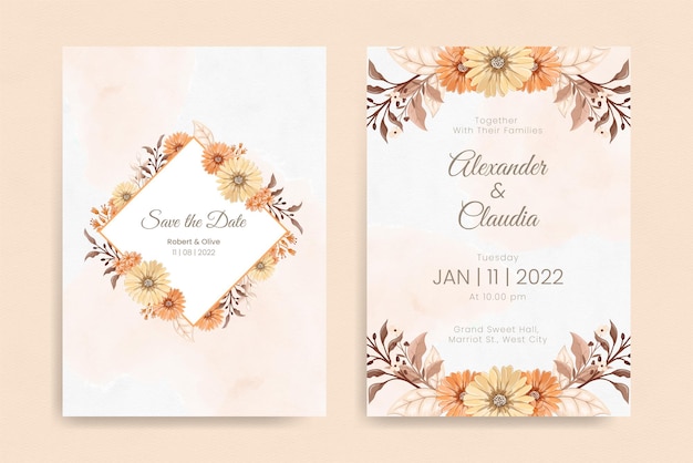Diseño floral elegante de la invitación de la boda del dibujo de la mano