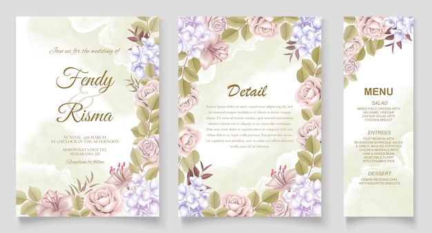 Diseño floral elegante de la invitación de la boda del dibujo de la mano