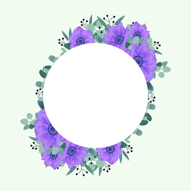 Diseño floral del fondo del marco con las flores púrpuras de la anémona.