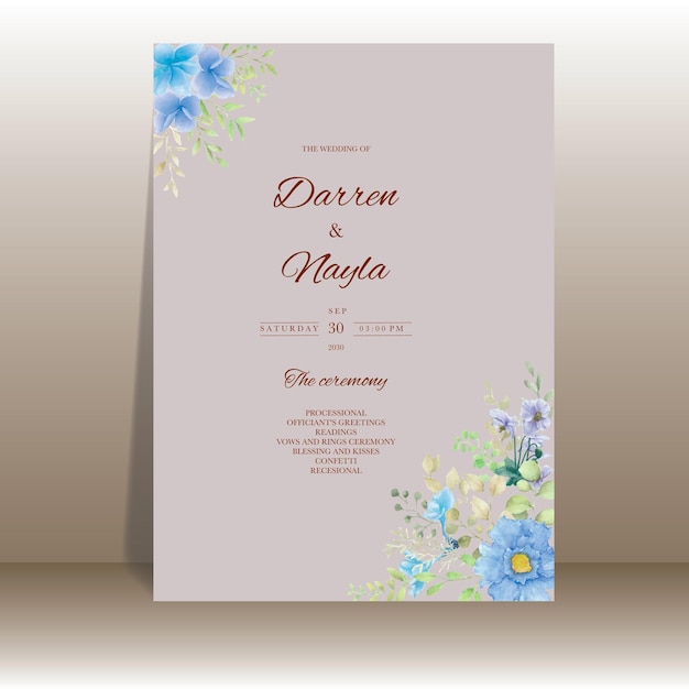 Diseño floral hermoso de la plantilla de la tarjeta de boda