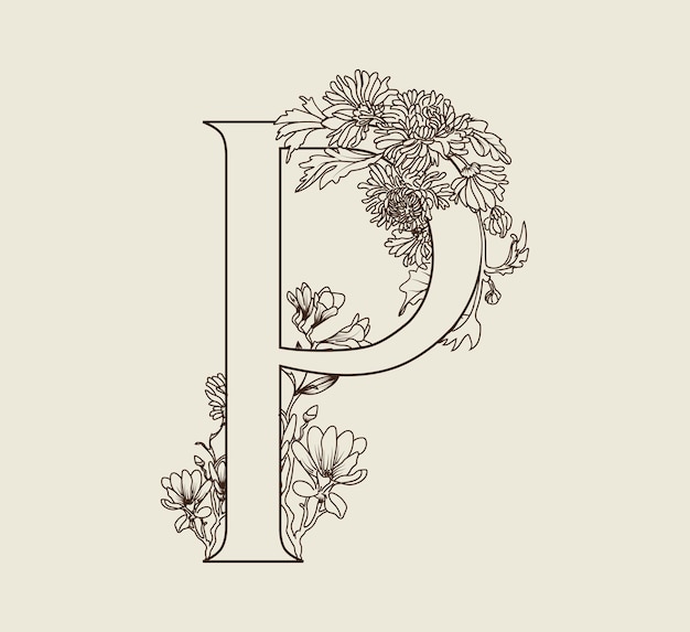 Diseño floral de línea de letras p