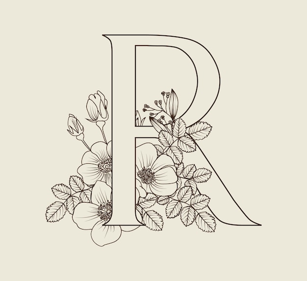 Diseño floral de la línea de letras r