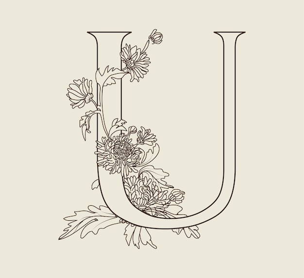 Diseño floral de línea de letras u