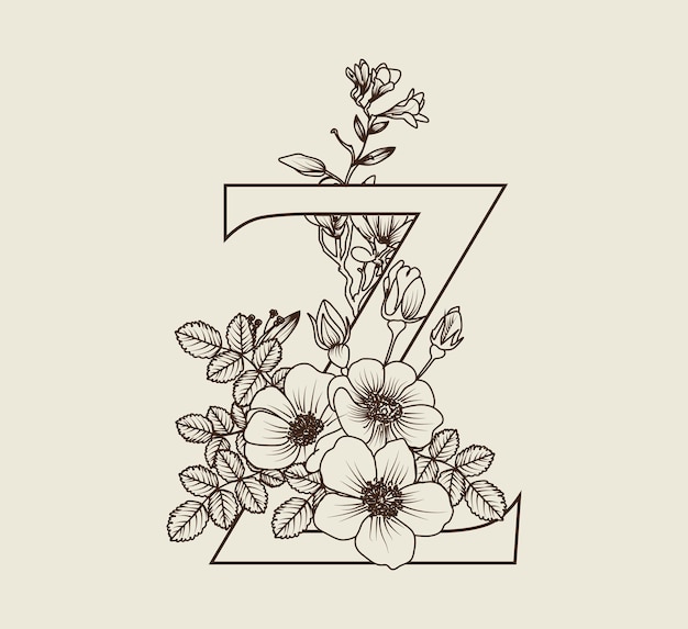 Diseño floral de la línea de letras z