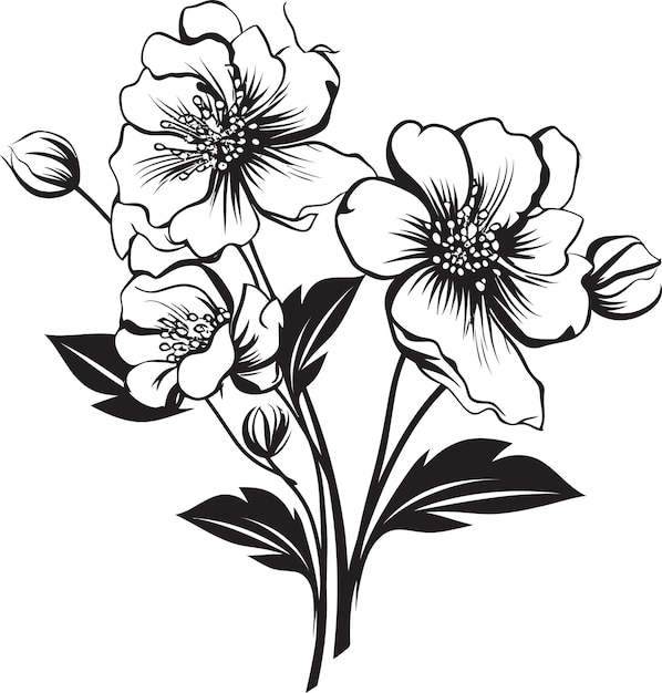 Diseño floral nevado Detalle emblemático negro Esbozo de pétalo ártico Marca vectorial elegante