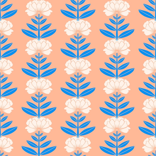Diseño floral de patrones sin fisuras Flores de peonías dibujadas a mano sobre fondo de coral