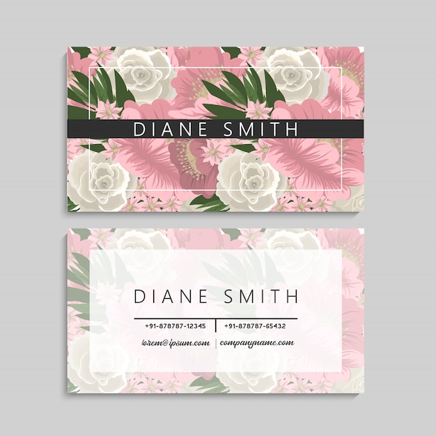 Diseño floral de la plantilla de la tarjeta de visita en el fondo blanco