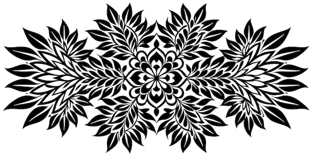 Diseño floral simétrico patrón adornado en blanco y negro